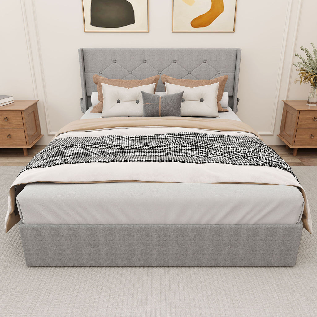 Bed With Gas Lift Storage, USB Ports