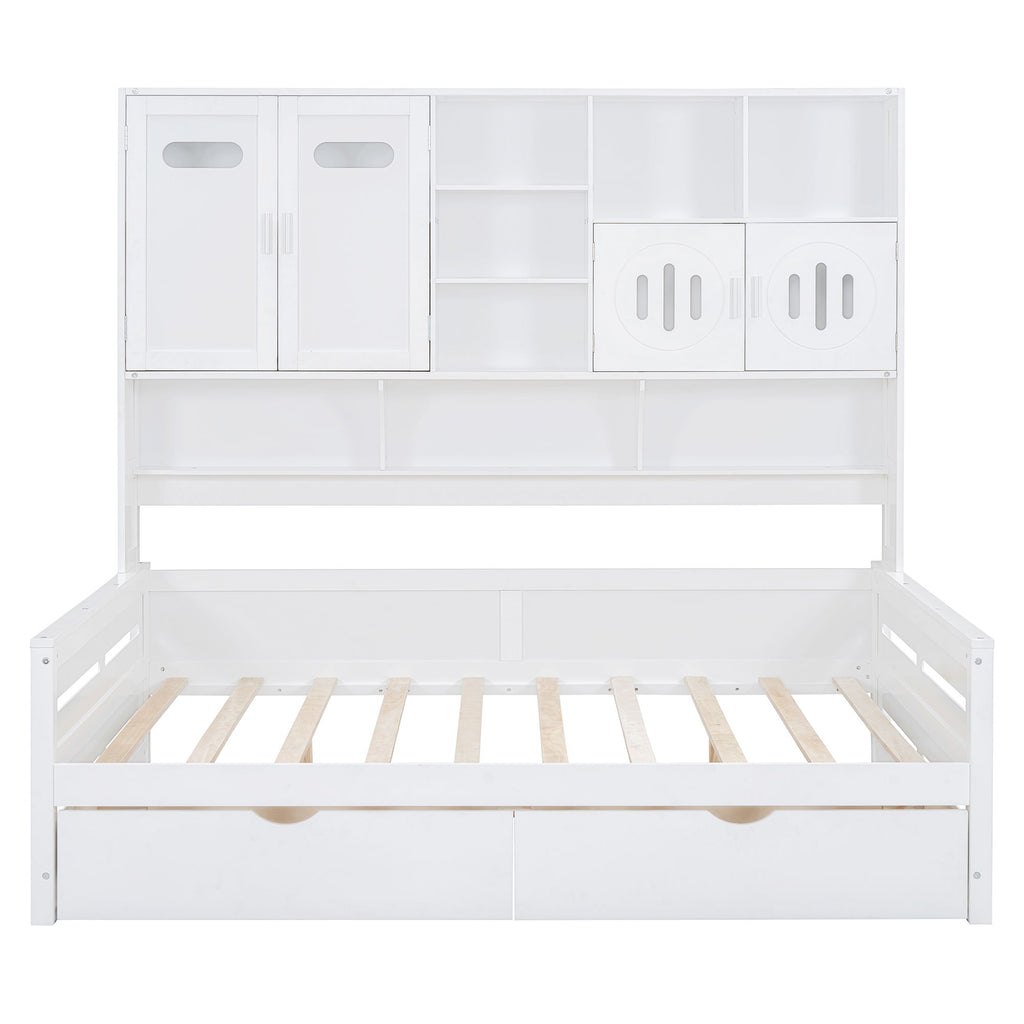 Daybed With All-In-One Cabinet And Shelf