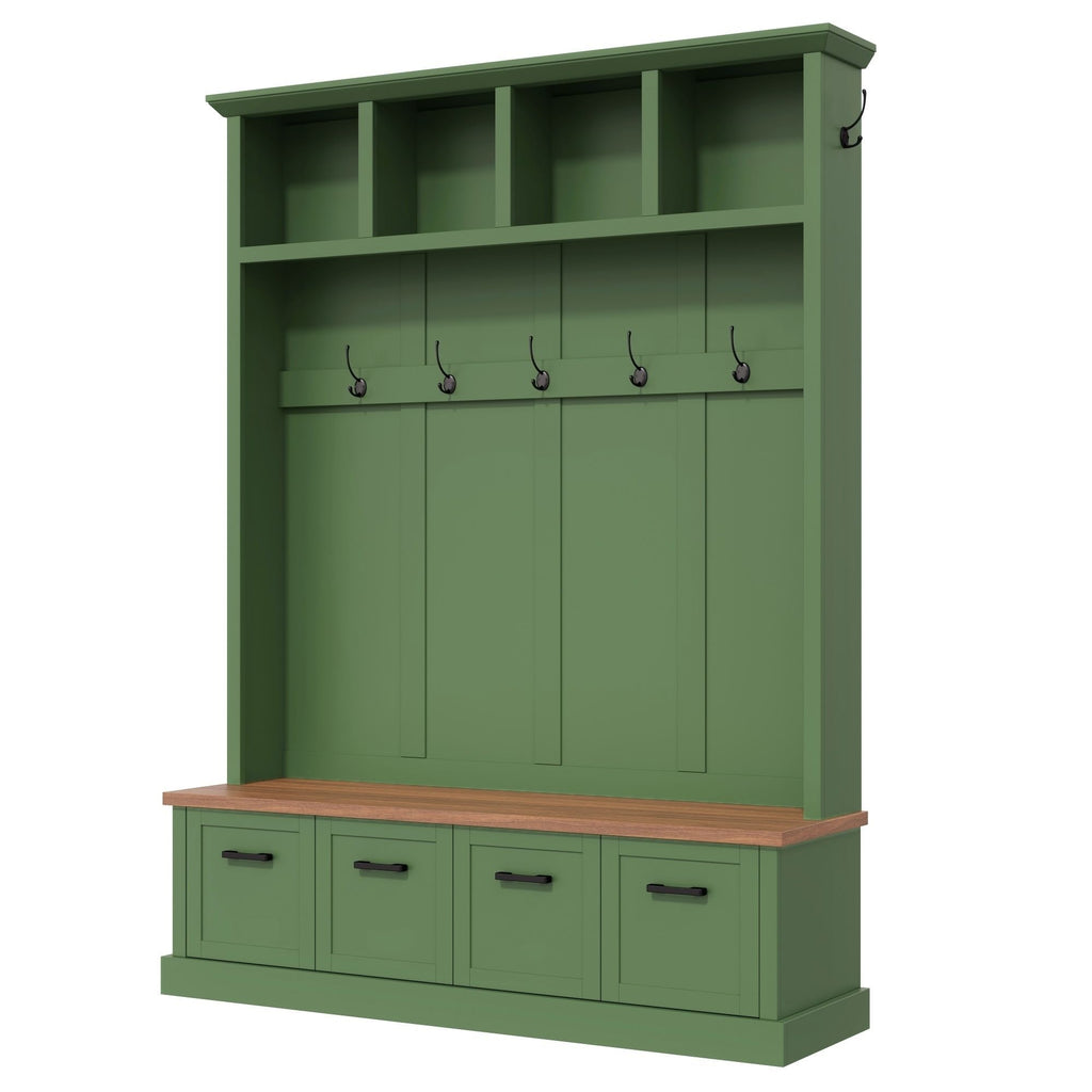 Hall Tree With Storage Bench Mudroom Coat Rack With 6 Hooks