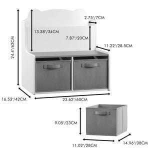 Bookshelf With Storage Bins, Bookcase With Book Display Shelf And 2 Bins, Cute Bear Shaped Backboard, Toy Organizer - White