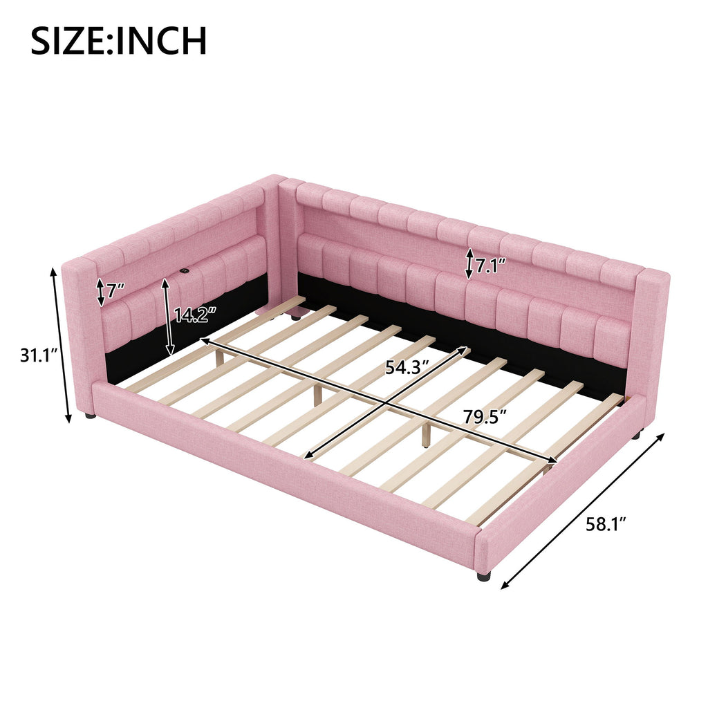 Upholstered Platform Bed With LED Belt And USB Ports