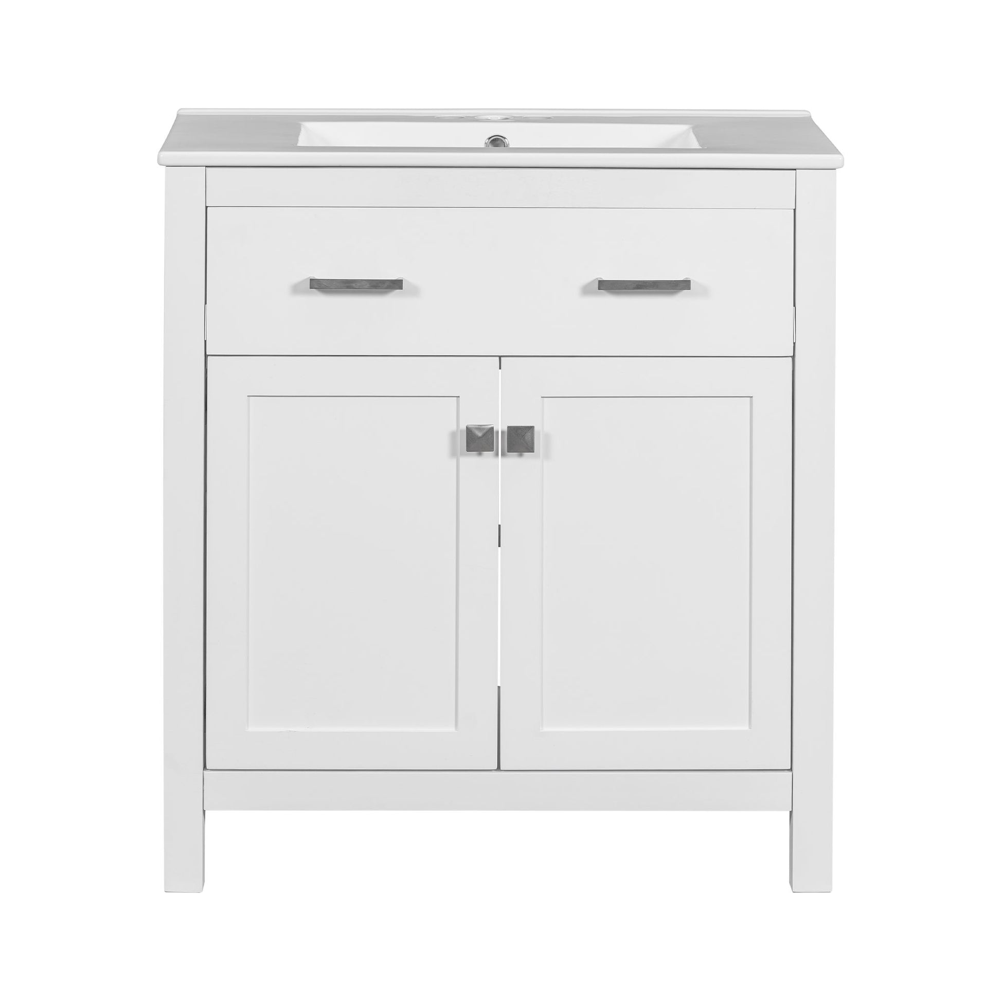 Bathroom Vanity With Ceramic Sink, Modern Single Bathroom Cabinet With 2 Doors And A Shelf, Soft Close Doors