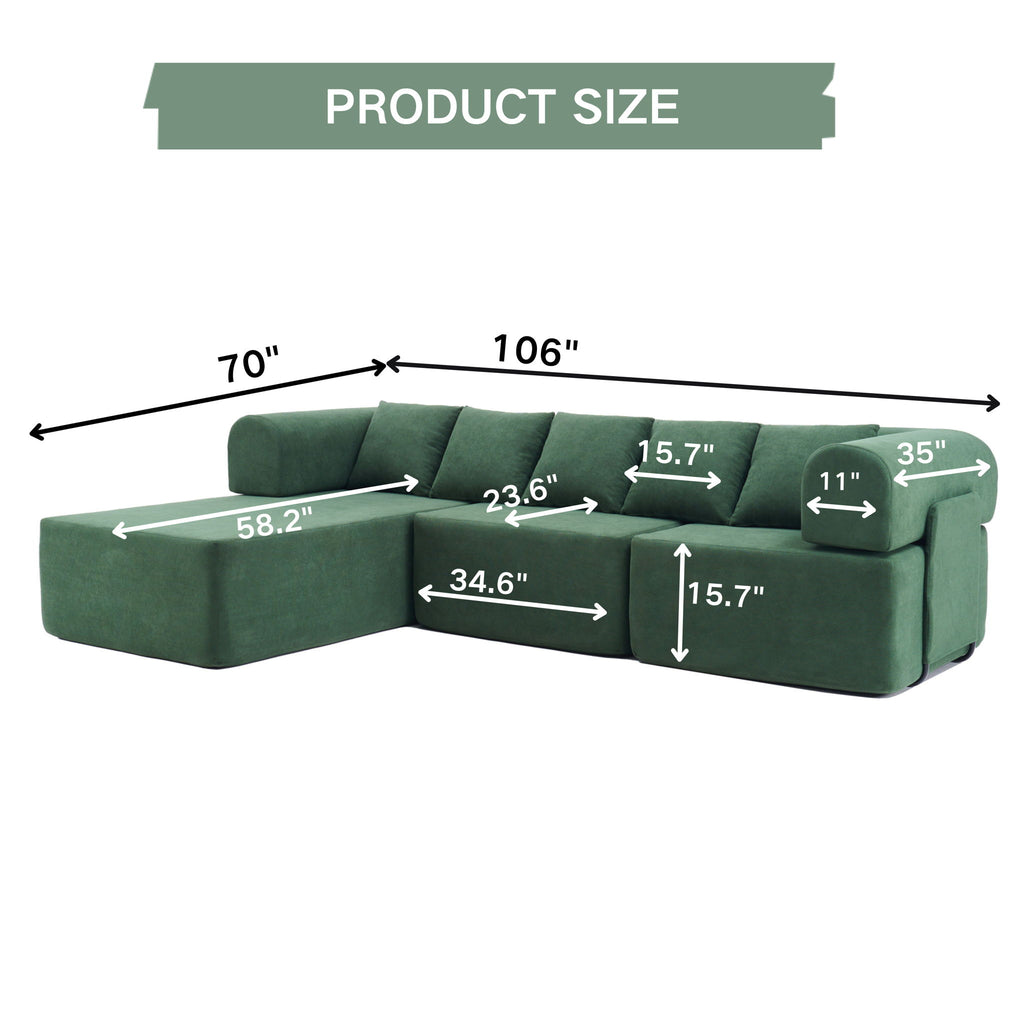 Modular L-Shaped Sectional Sofa With Deep Seat, Movable Chaise & 5 Pillows