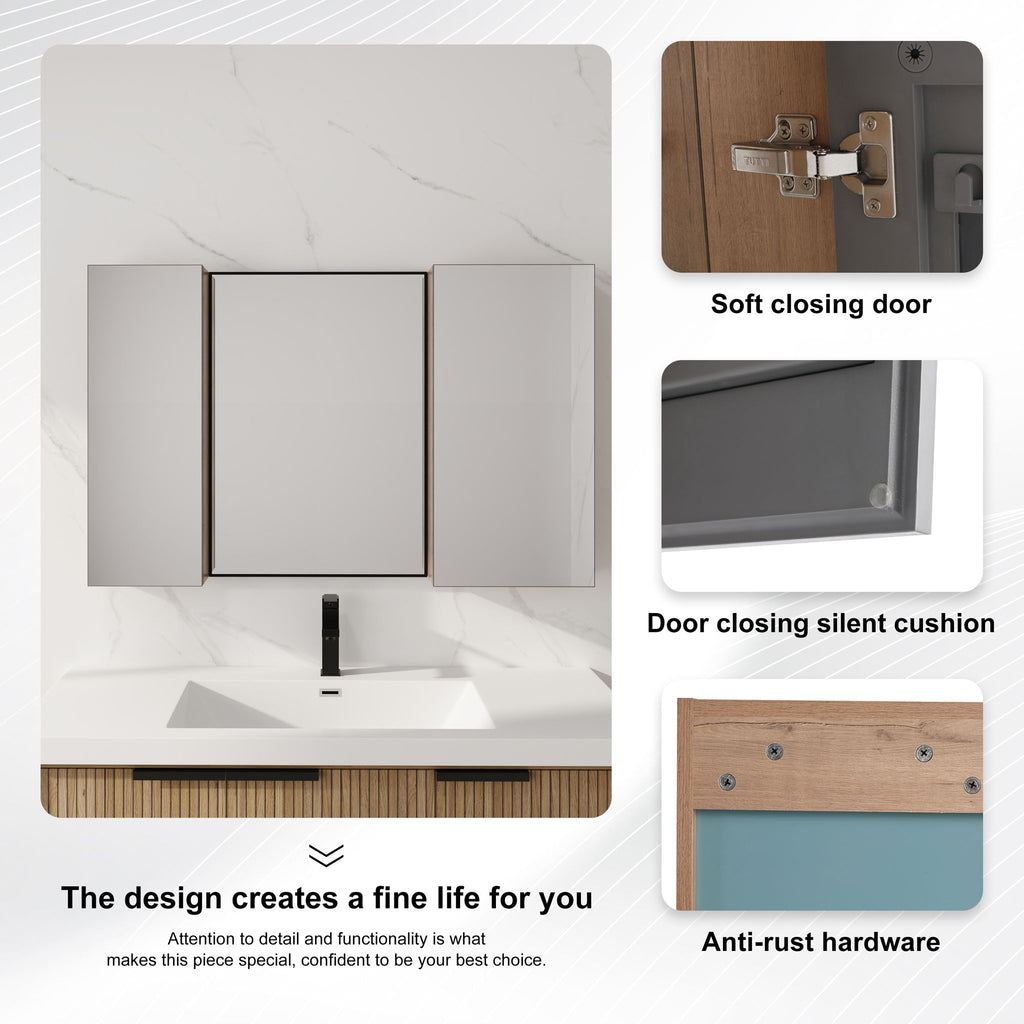 43.3" Wall Mounted Bathroom Cabinet With Adjustable Shelves, Door Storage Cabinet - Imitative Oak