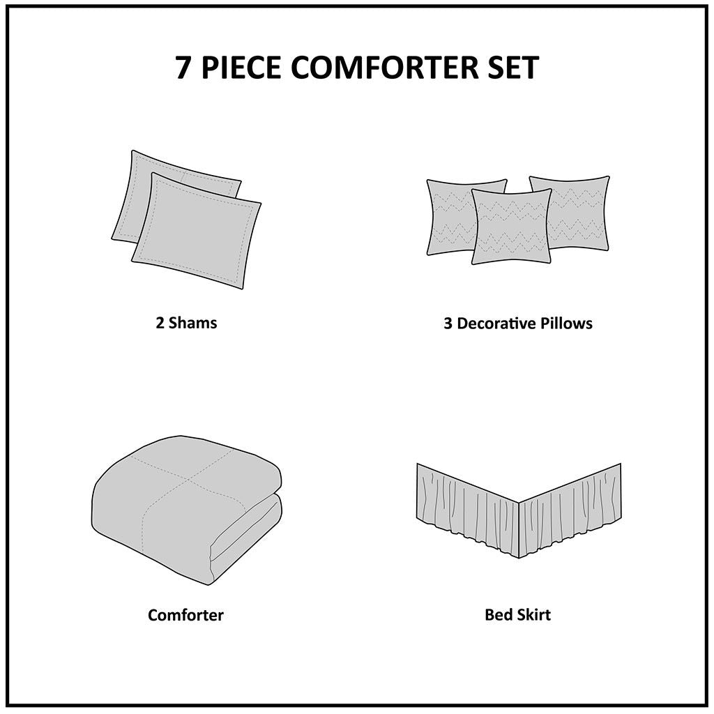 Walter - California King 7 Piece Printed Comforter Set - Gray
