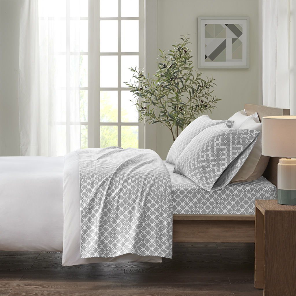 Cozy Flannel - King Printed Sheet Set - Gray Geo