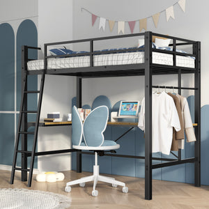 Twin Metal Loft Bed With L - Shaped Desk, Charging Station Loft Bed Frame Twin Size, Safety Guard & Ladder, No Box Spring Needed - Black