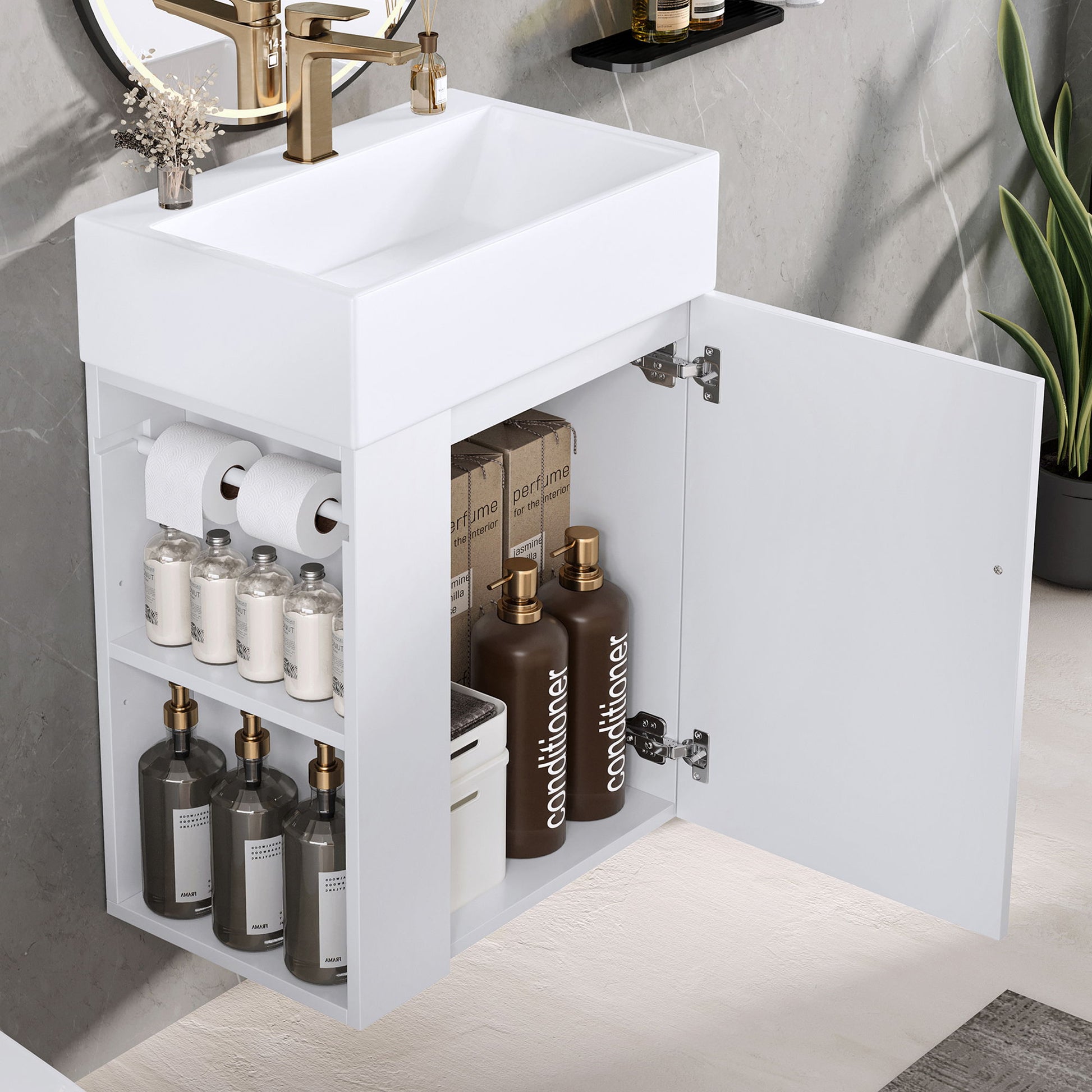 Modern Bathroom Vanity With Sink, Diamond Pattern Doors