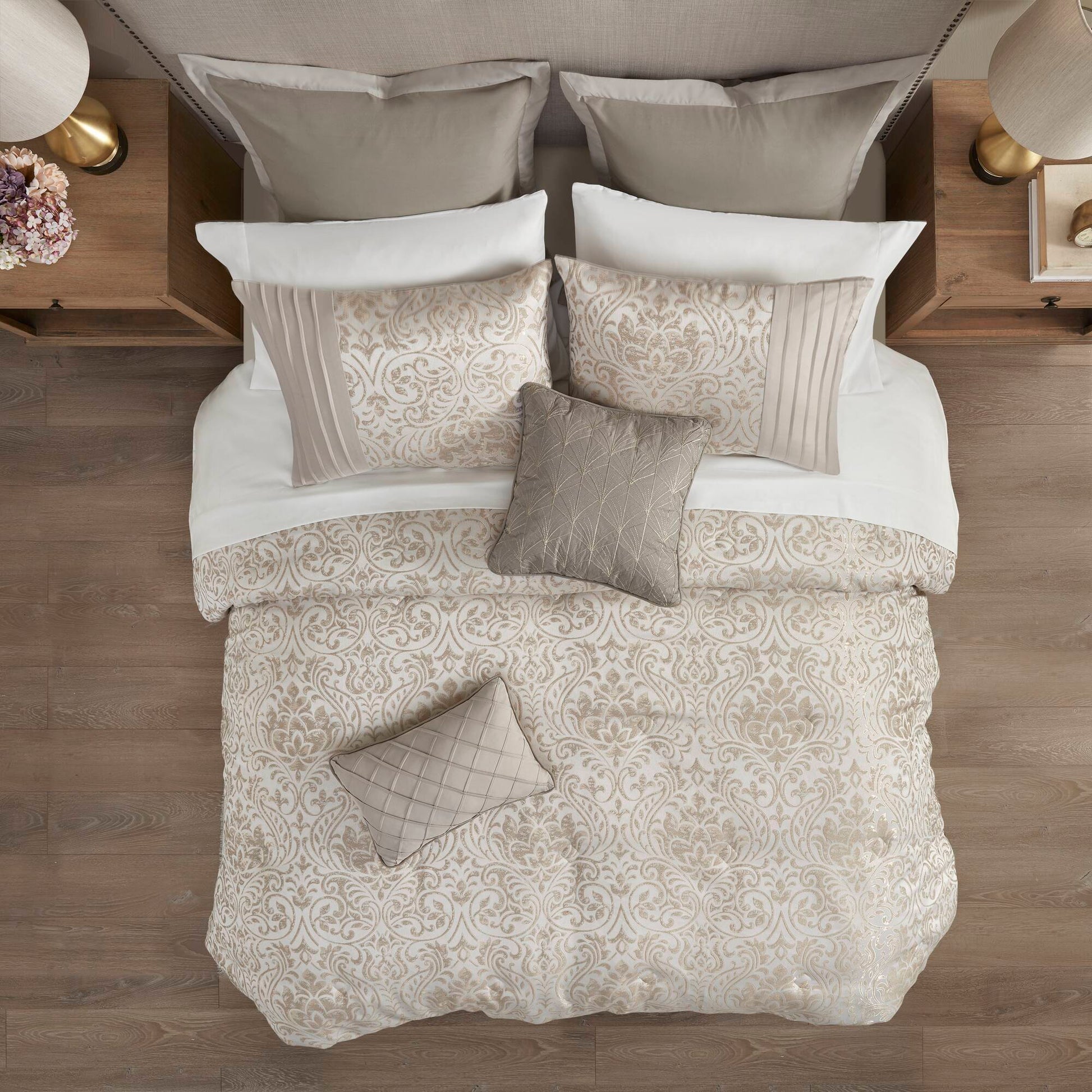 Emilia - California King 12 Piece Complete Bed Set - Khaki