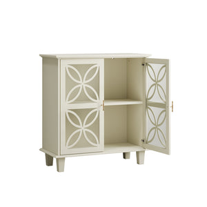 Modern Retro Sideboard Buffet Storage Cabinet With Adjustable Shelves And Tempered Glass Doors - Cream Color