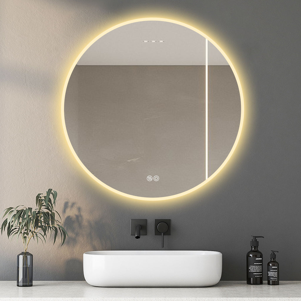 Round LED Bathroom Mirror With Adjustable Lights, Anti Fog & Dimmable For Home Decor - Silver