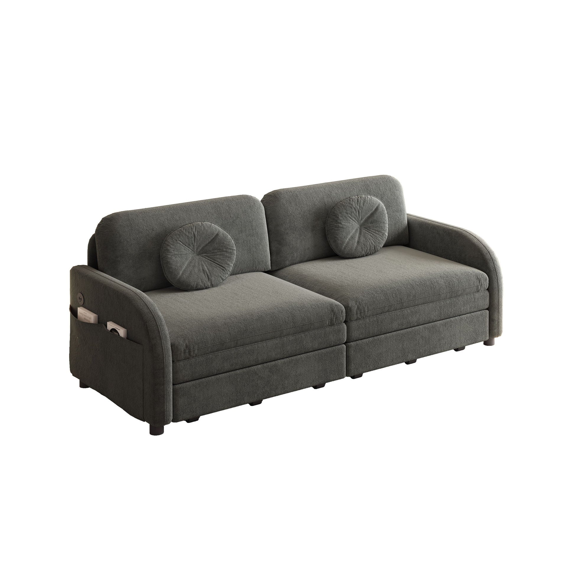 Upholstered Pull Out Couch With Side Pocket & USB Port