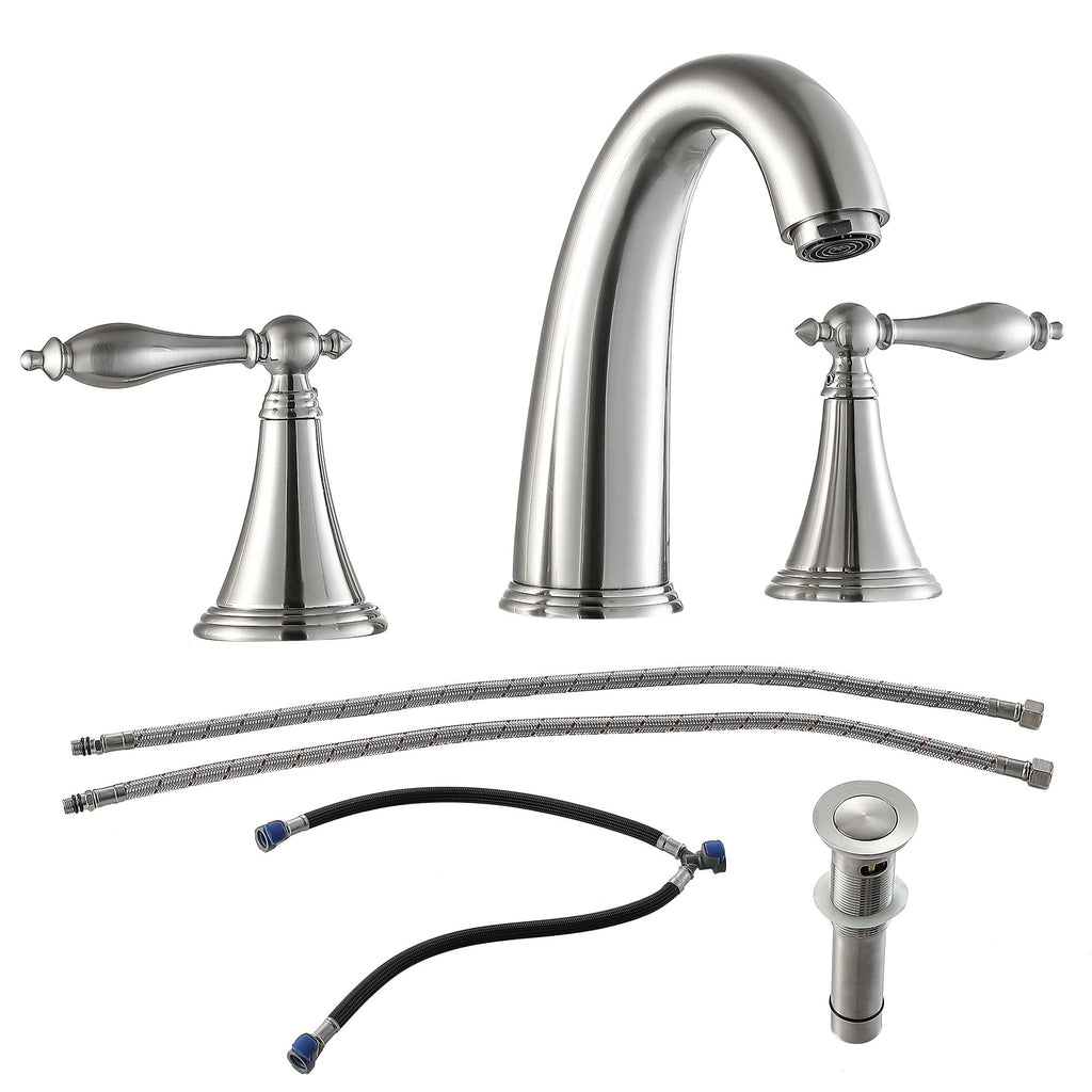 Elegant 2 Handle Widespread Bathroom Faucet With Pop Up Drain And Water Supply Lines