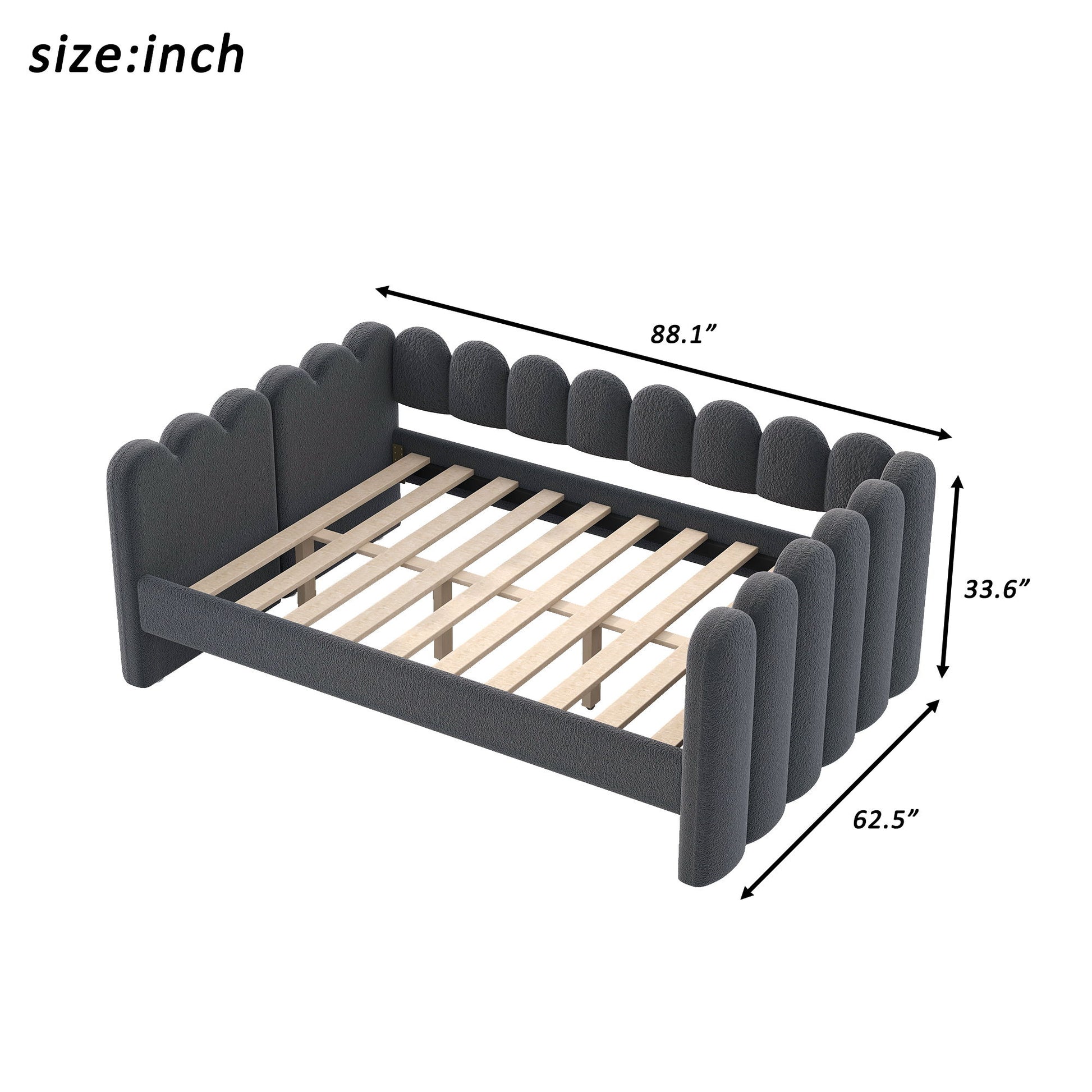 Upholstered Daybed With Curved Ribbed Panel Design