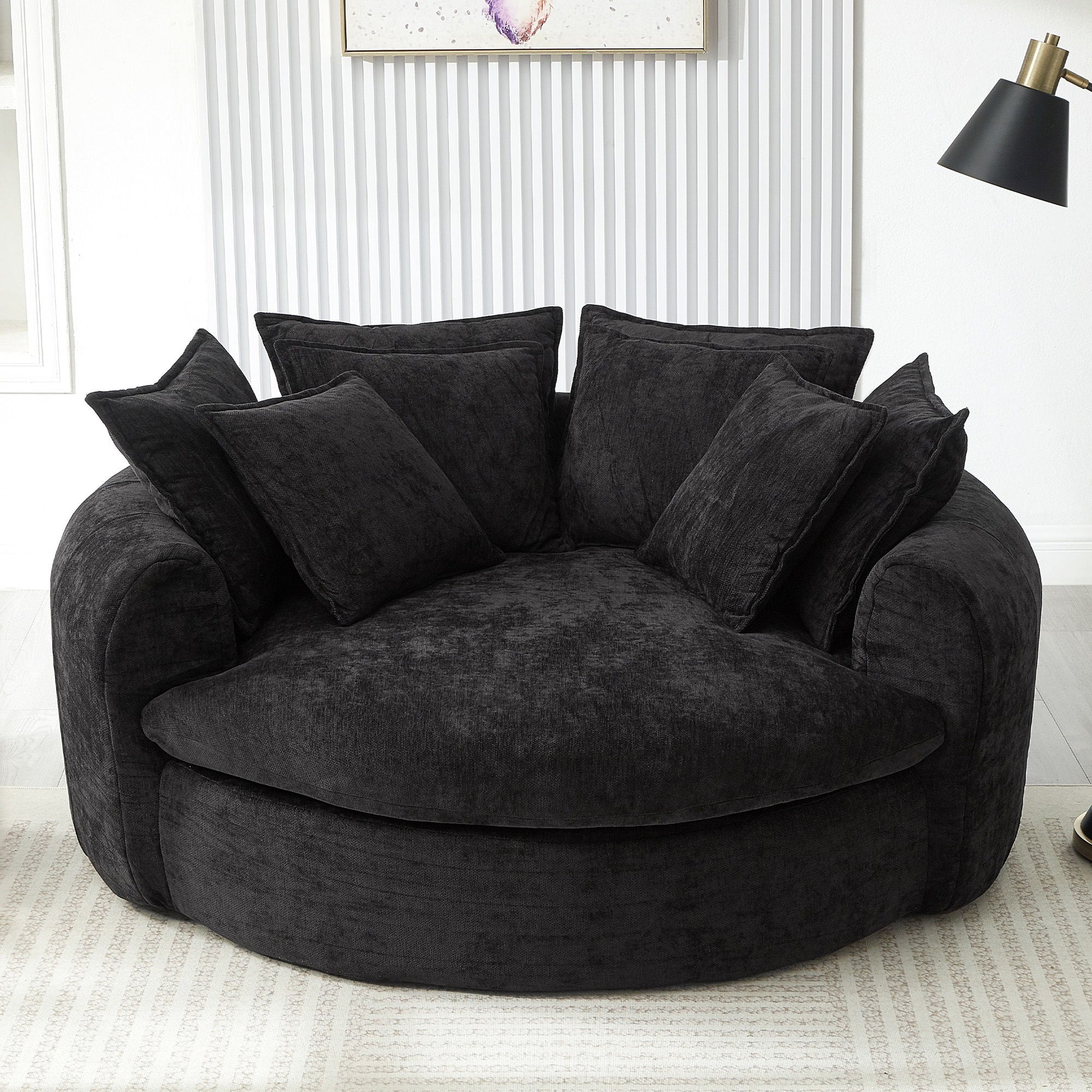 Modern Round Chaise Sofa With 8 Throw Pillows