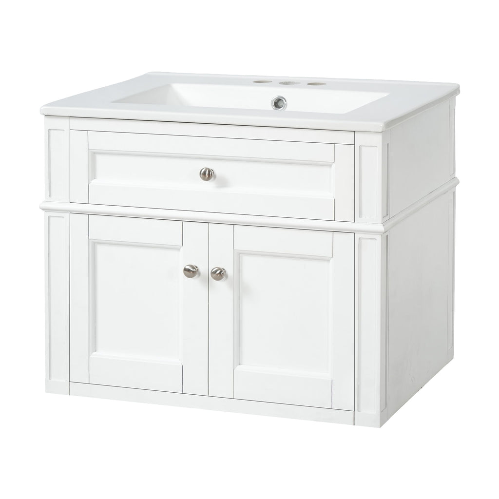 Wall Mounted Bathroom Vanity With Tip Out Drawer And Open Back Design