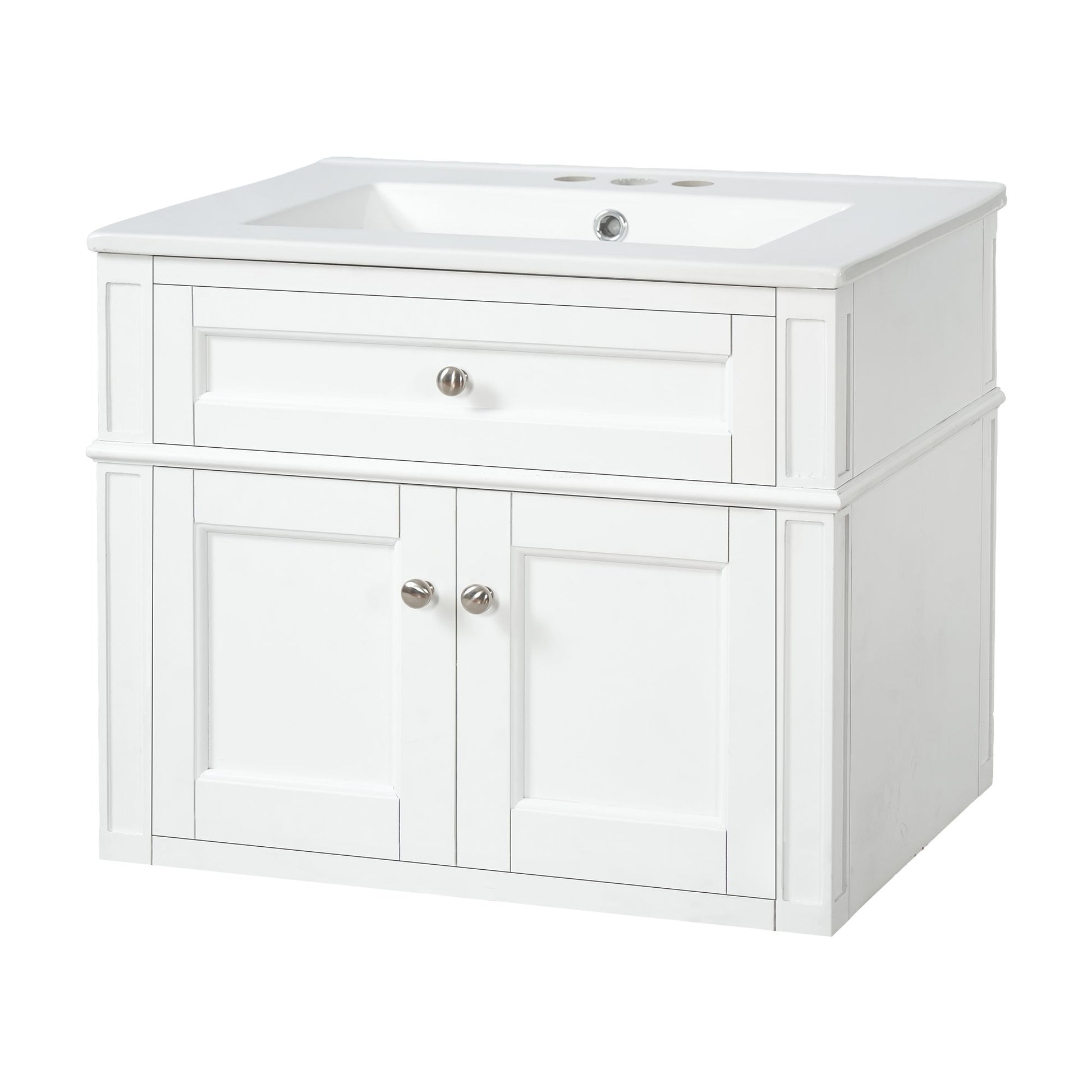 Wall Mounted Bathroom Vanity With Tip Out Drawer And Open Back Design