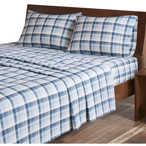 Flannel - Queen Sheet Set Cotton - Blue Plaid