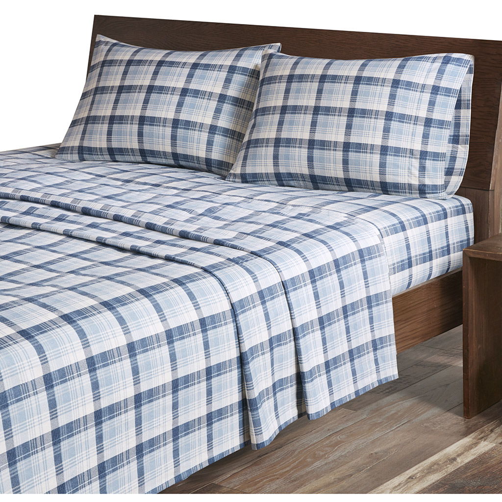 Flannel - King Sheet Set Cotton - Blue Plaid