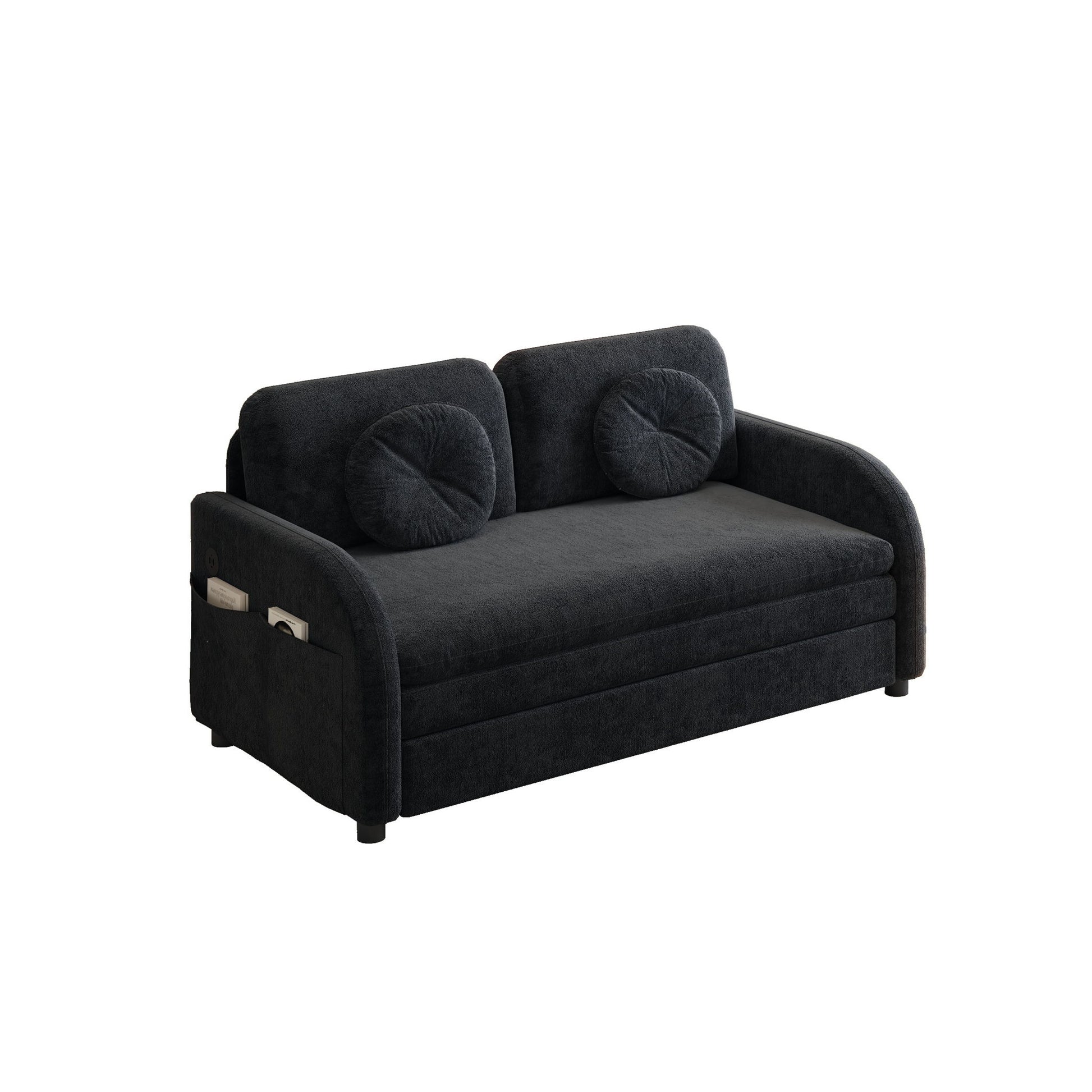 Upholstered Pull Out Couch With Side Pocket & USB Port