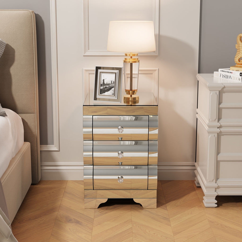 Nightstand With 3 Drawers, Bedside Table For Bedroom - Silver