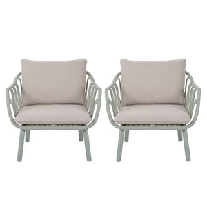 Huron - Outdoor Patio Club Chair (Set of 2) - Beige / Light Green