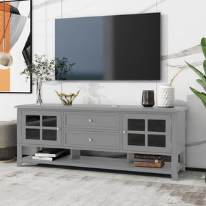 TV Stand For TVs Up To 60", Entertainment Center With Dual Drawers And Hidden Storage, Cabinet With Soft Closing Doors - Gray