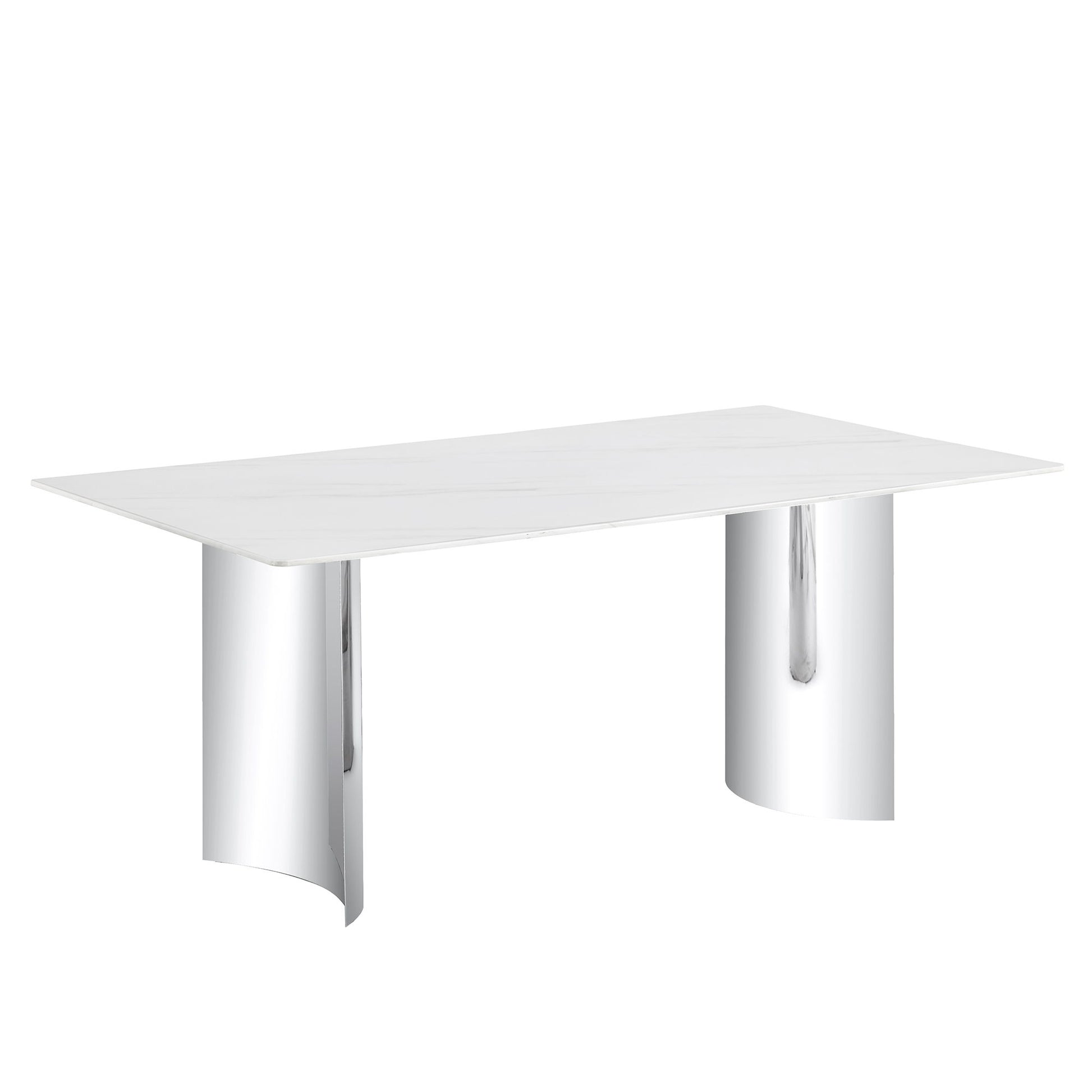 Modern Minimalist Dining Table With Imitation Marble Glass Desktop And Metal Legs