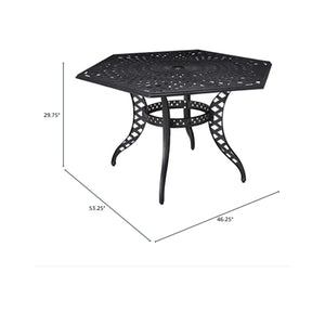 Outdoor Cast Aluminum Dining Table With Lattice Top And Umbrella Hole - Black