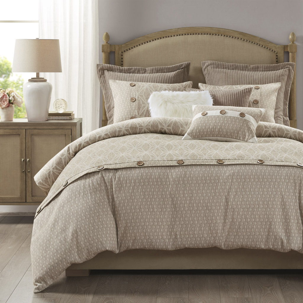 Grace - 8 Piece Geometric Comforter Set - Taupe