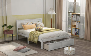 Full Size Platform Bed With Under Bed Drawers - White