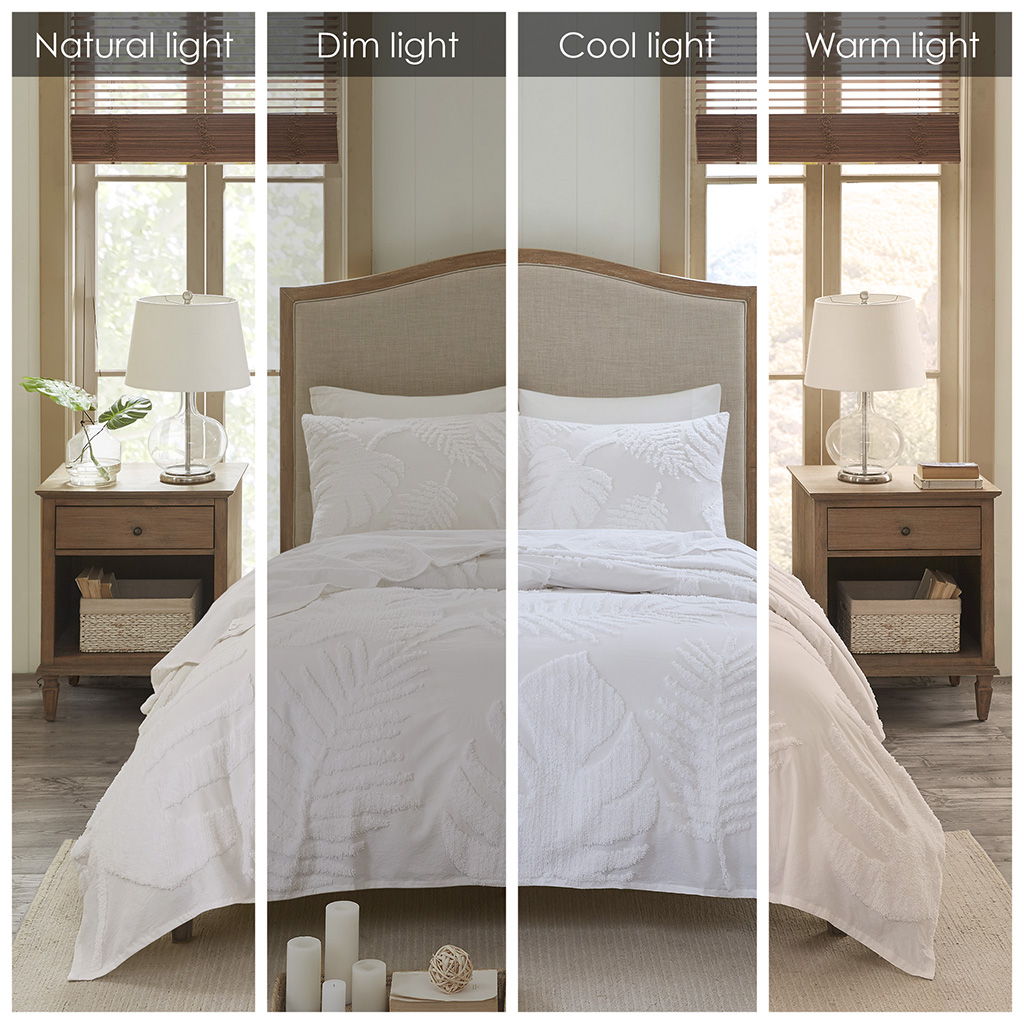 Bahari - 3 Piece Tufted Palm Comforter Set - Off White