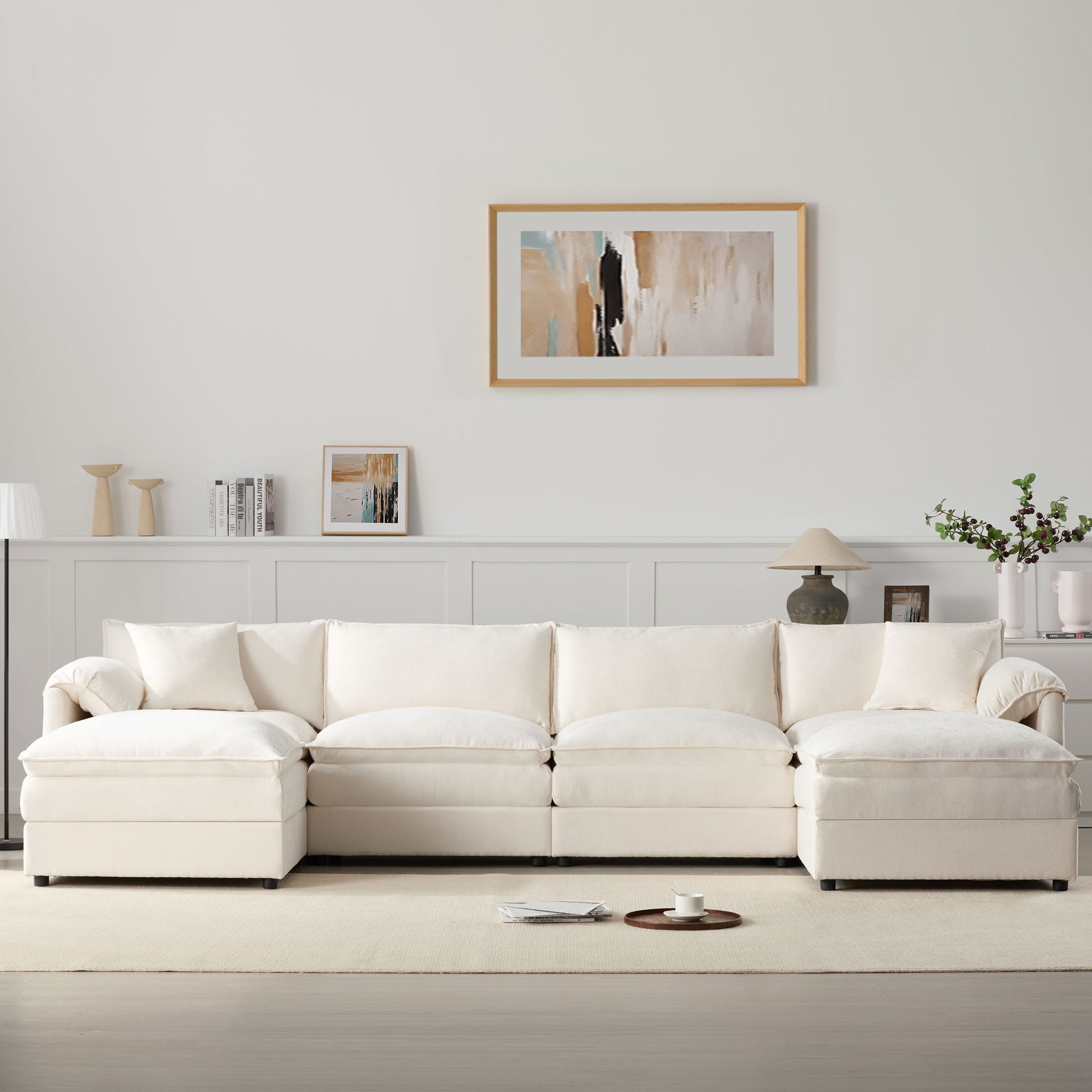 Modular Sectional With Deep And Wide Seat, Cloud Couch Set With Double Cushions Sofa With Movable Ottoman