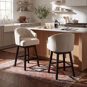 360 Degree Swivel Bar Stool & Stunning Nailhead Trim (Set of 2) - Beige