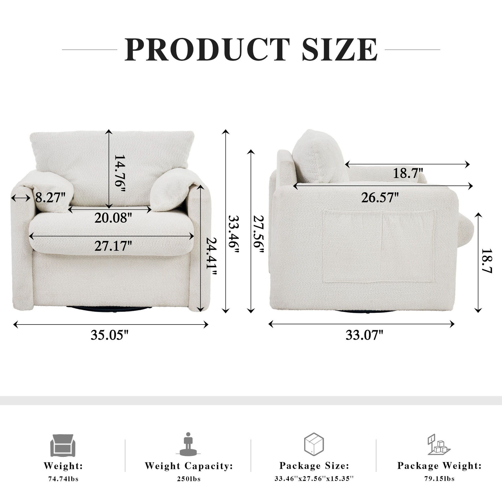 Swivel Modern Swivel Accent Chair Single Seater 360° Rotating For Living Room, Bedroom - Ivory White