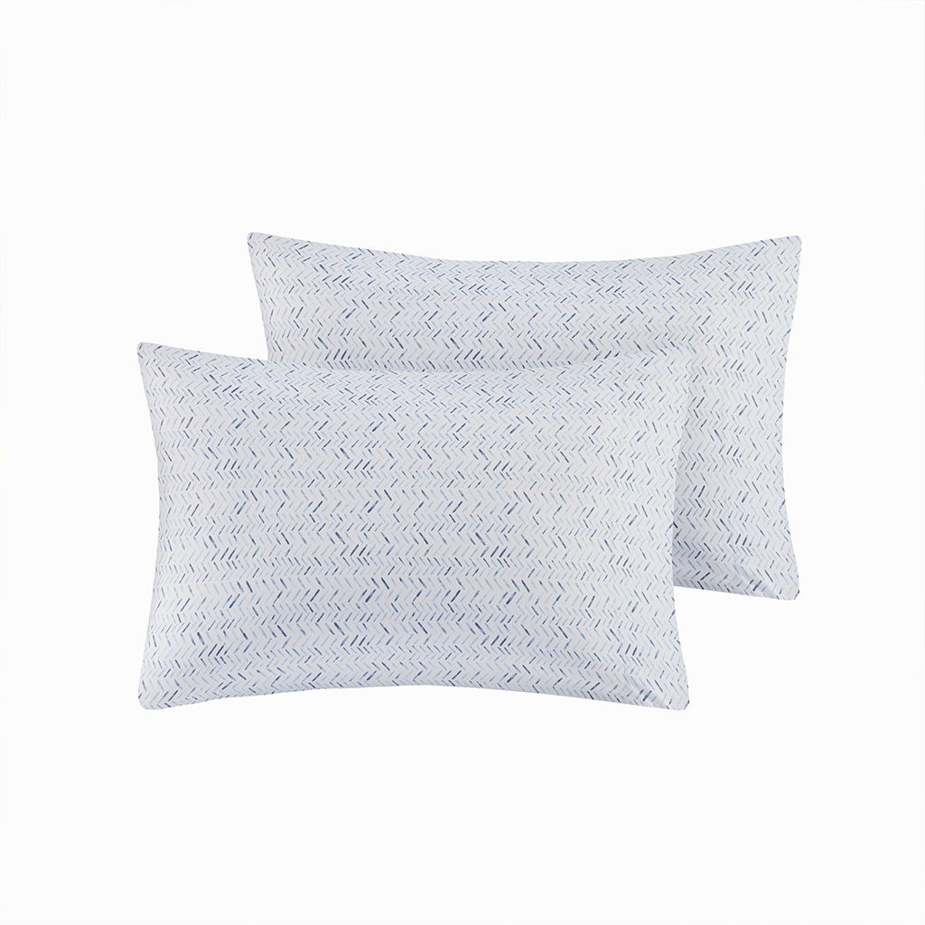 Printed Microfiber - Full Sheet Set - Blue Chevron