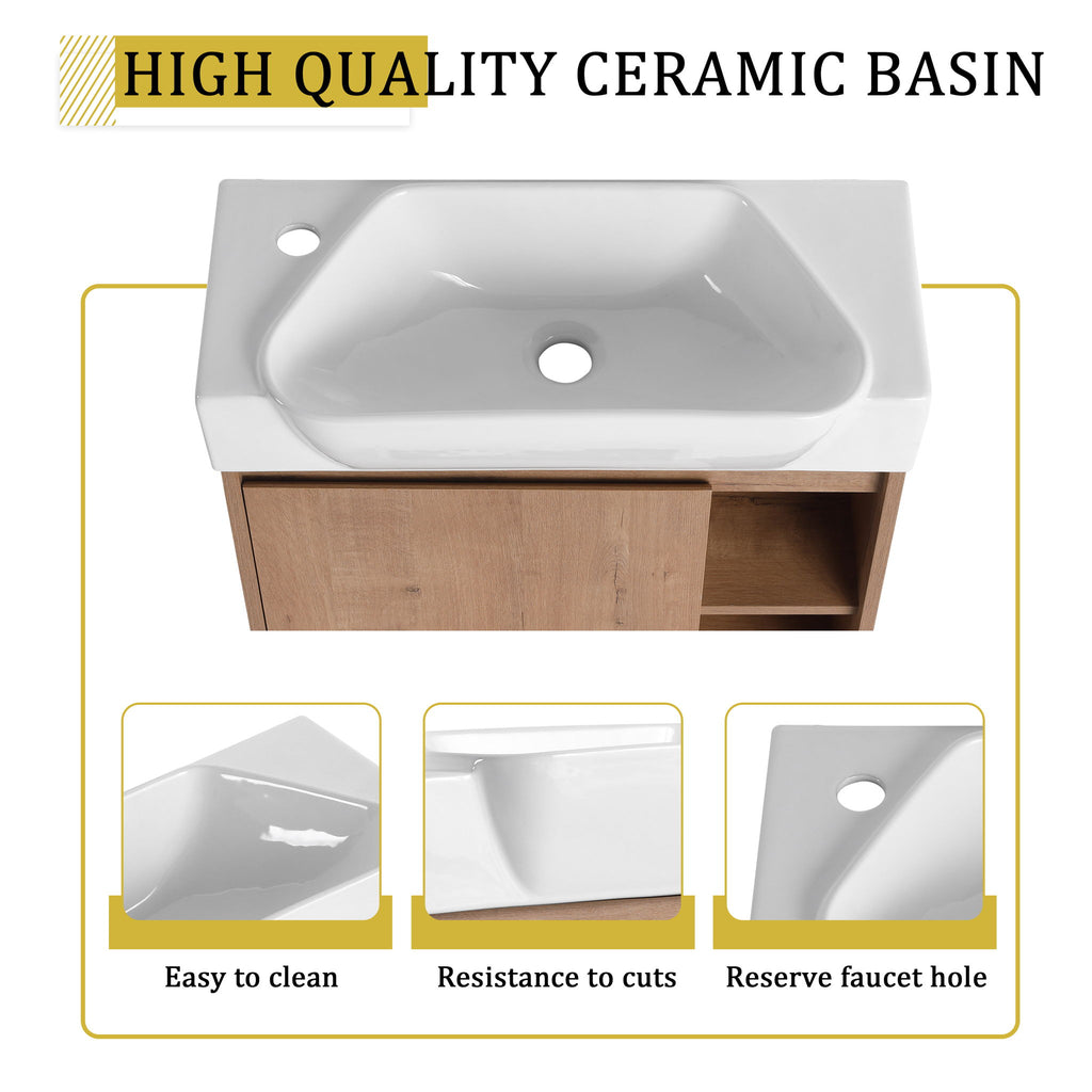 24" Wall Mounted Bathroom Vanity & Sink & Soft Close Door - Imitative Oak / White