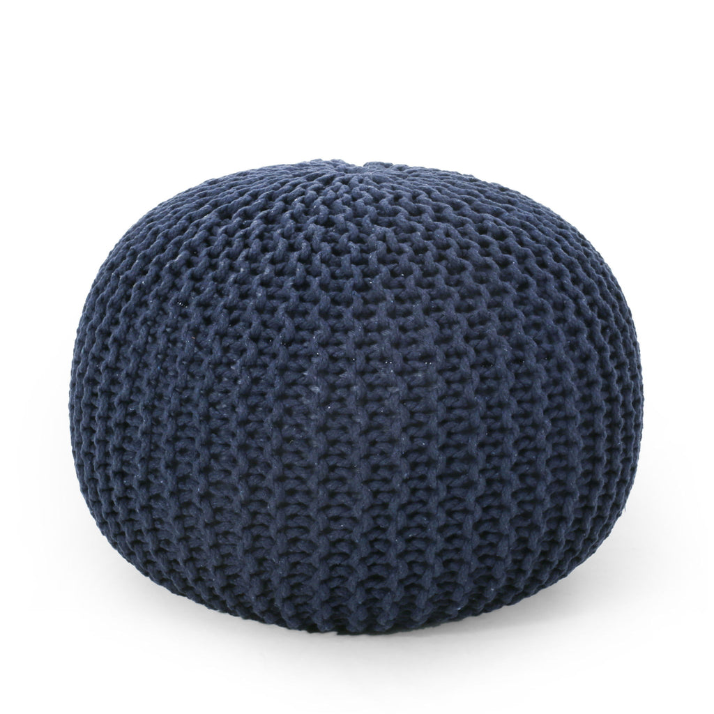 Bordeaux - Knitted Cotton Round Pouf Ottoman, Floor Cushion
