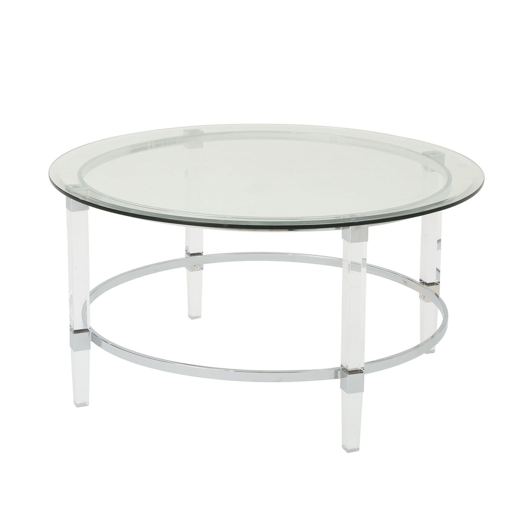 Tempered Glass Round Coffee Table With Four Legs - Clear