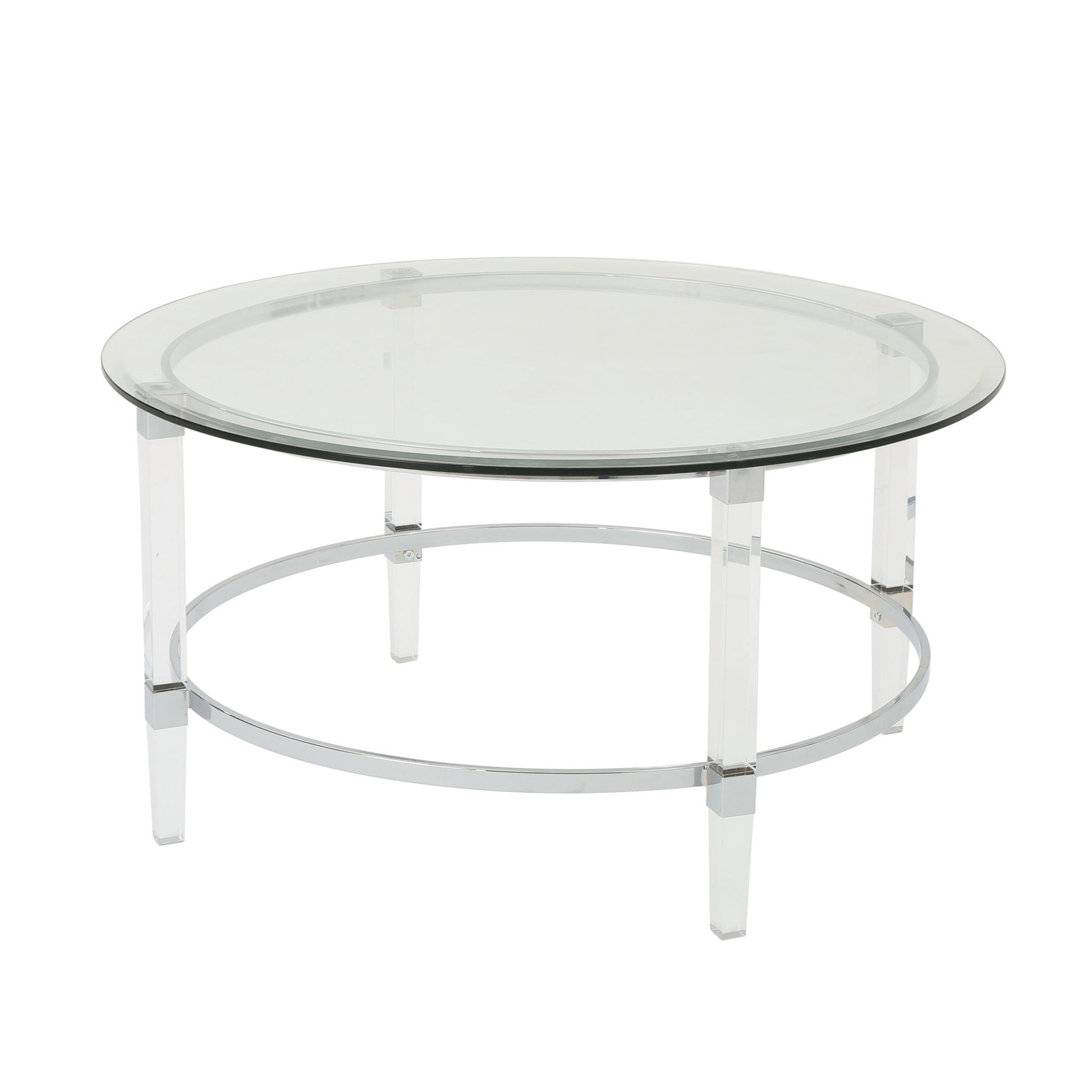 Tempered Glass Round Coffee Table With Four Legs - Clear