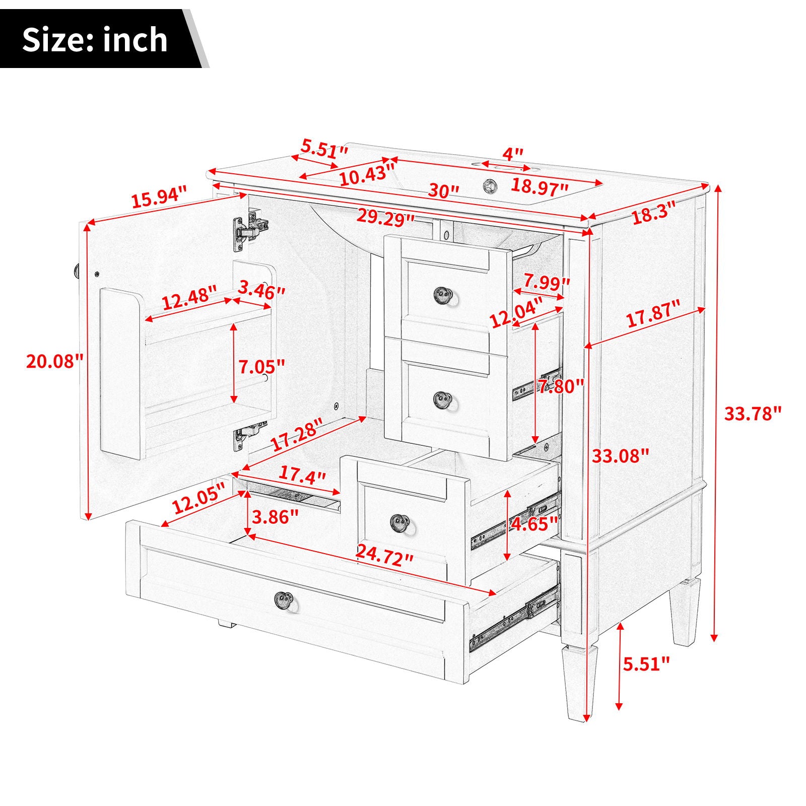 Bathroom Vanity With Sink, Storage Cabinet With 3 Drawers