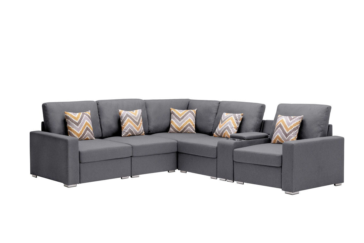 Nolan - Fabric 6 Piece Sectional Sofa With Pillows And Interchangeable Legs