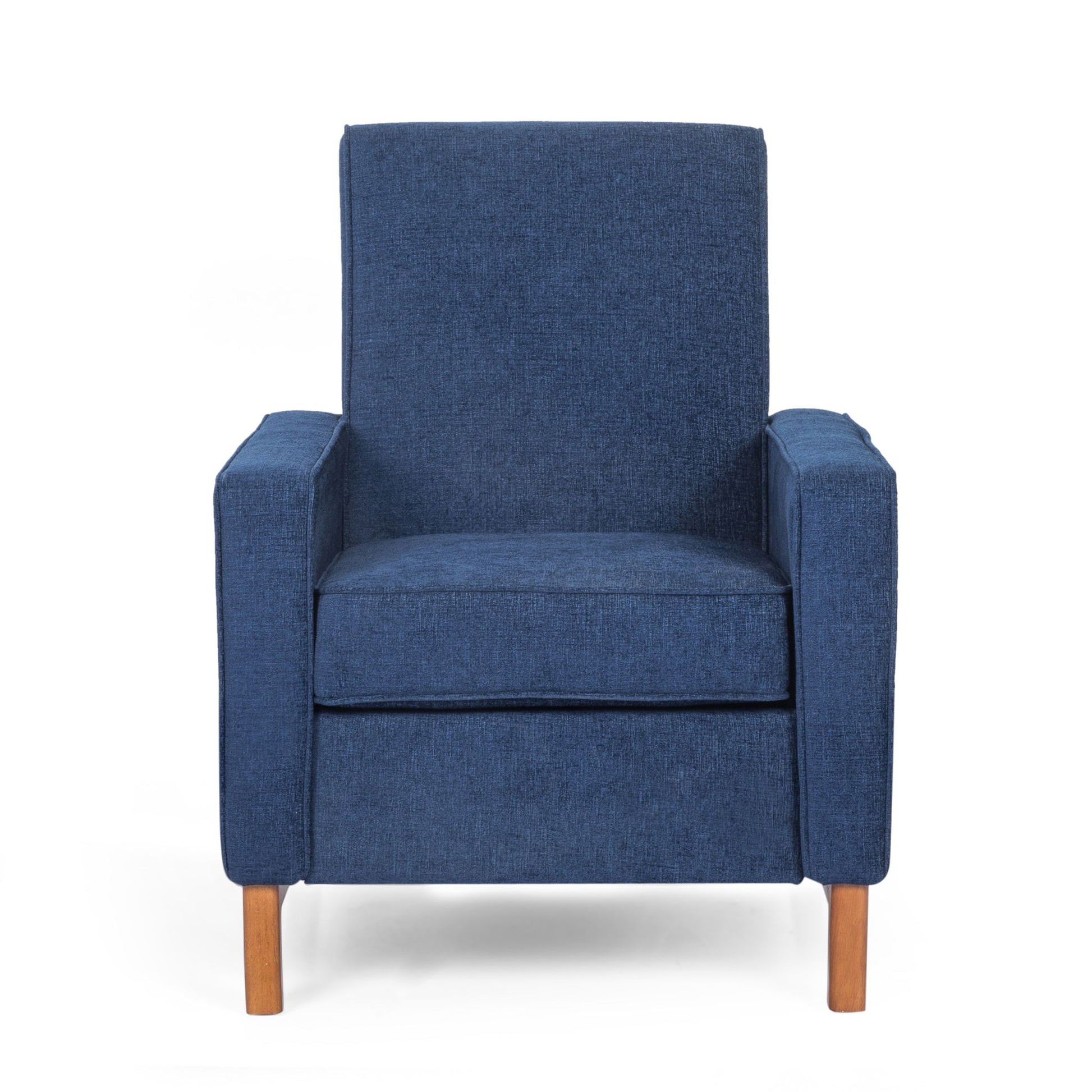 Mid Century Modern Club Chair With Upholstery And Rubberwood Legs - Navy Blue