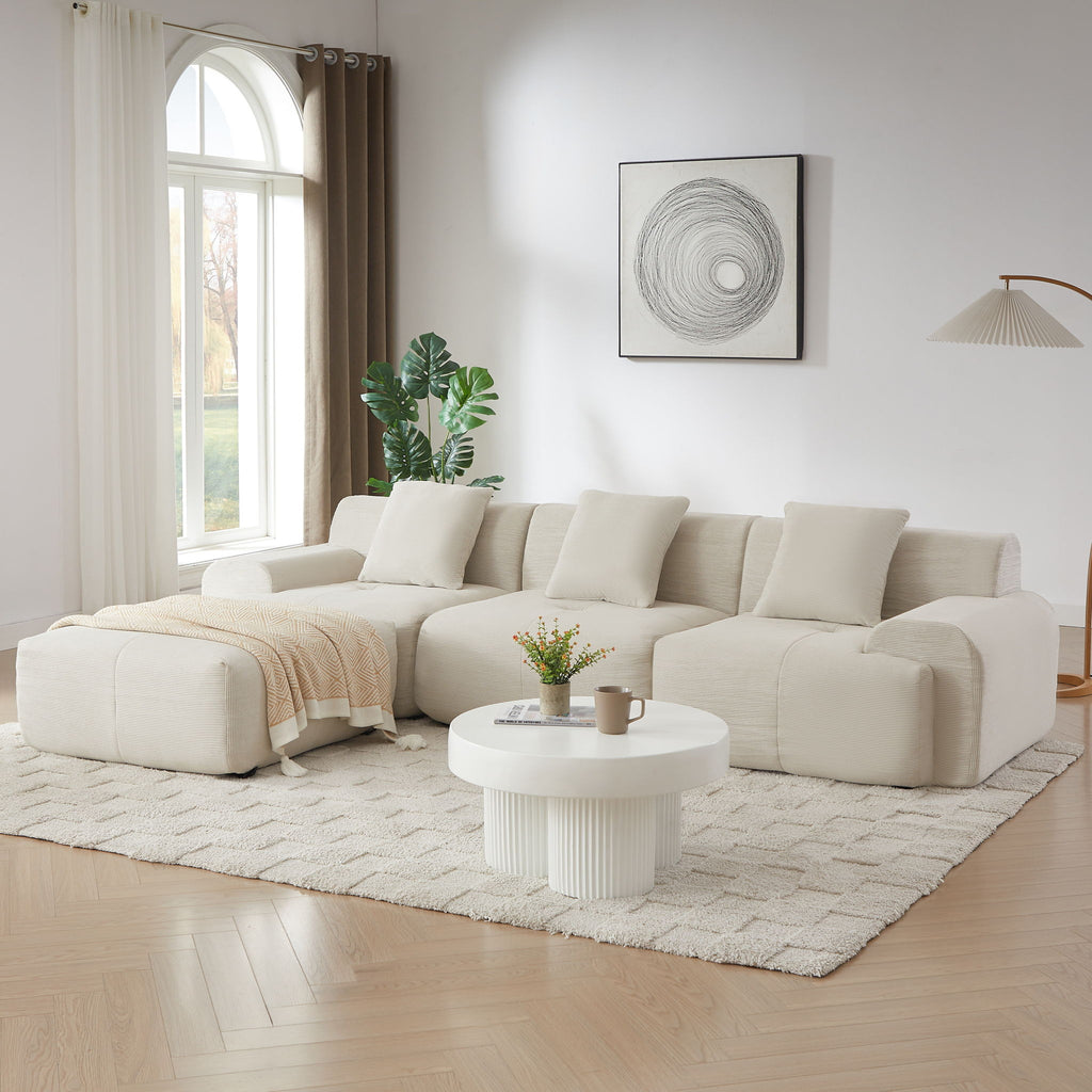 L Shaped Modular Sectional Sofa Corduroy And Movable Ottoman