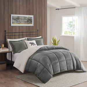Alton - Down Alternative Comforter Set - Charcoal / Ivory