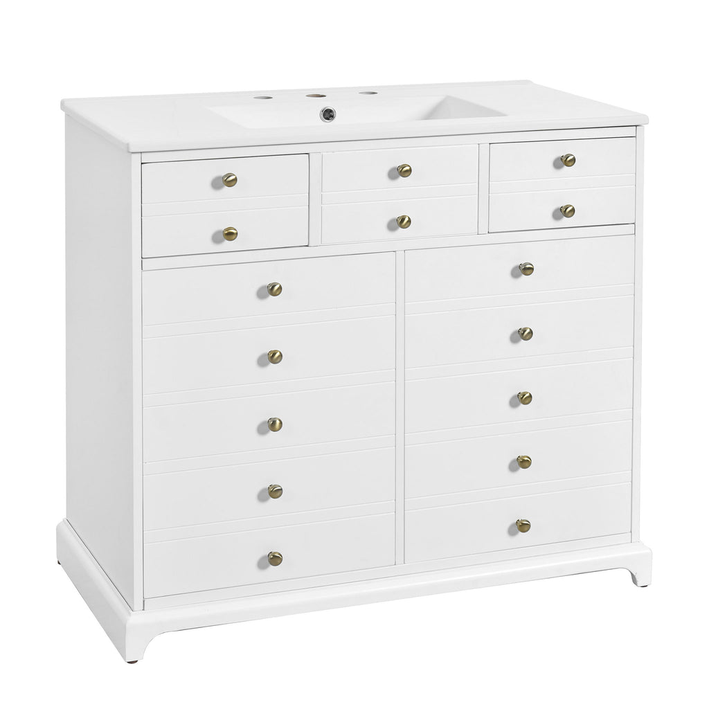 Retro Bathroom Vanity With Sink, Storage Cabinet, Freestanding With 2 Drawers & Soft-Closing Doors