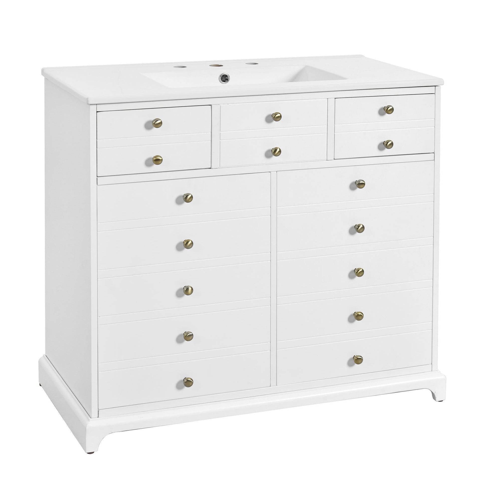 Retro Bathroom Vanity With Sink, Storage Cabinet, Freestanding With 2 Drawers & Soft-Closing Doors