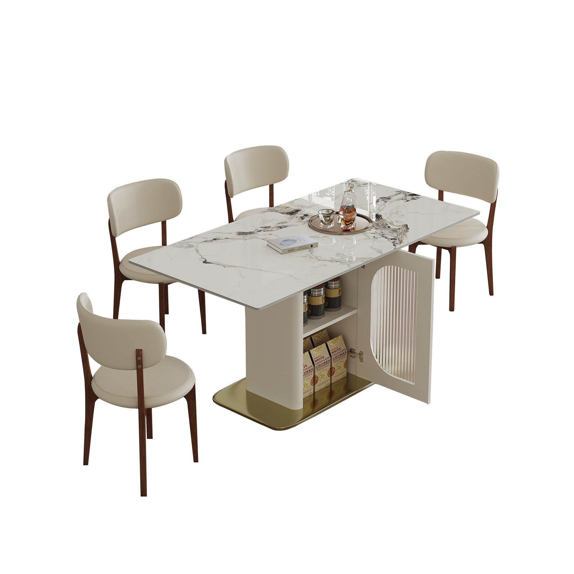 Dining Table Set With Storage, Includes Chairs For Kitchen