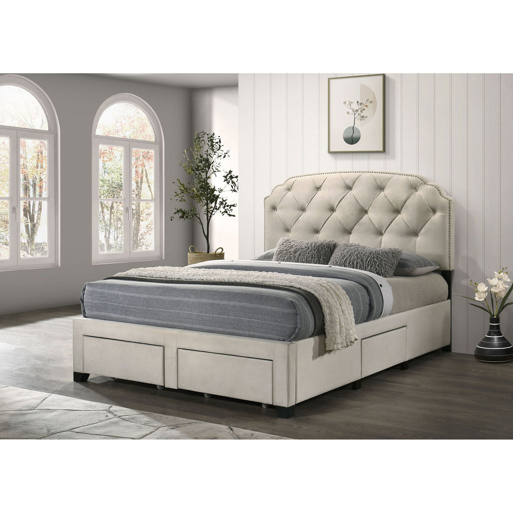 4 Drawer Upholstered Storage Bed With Button Tufting