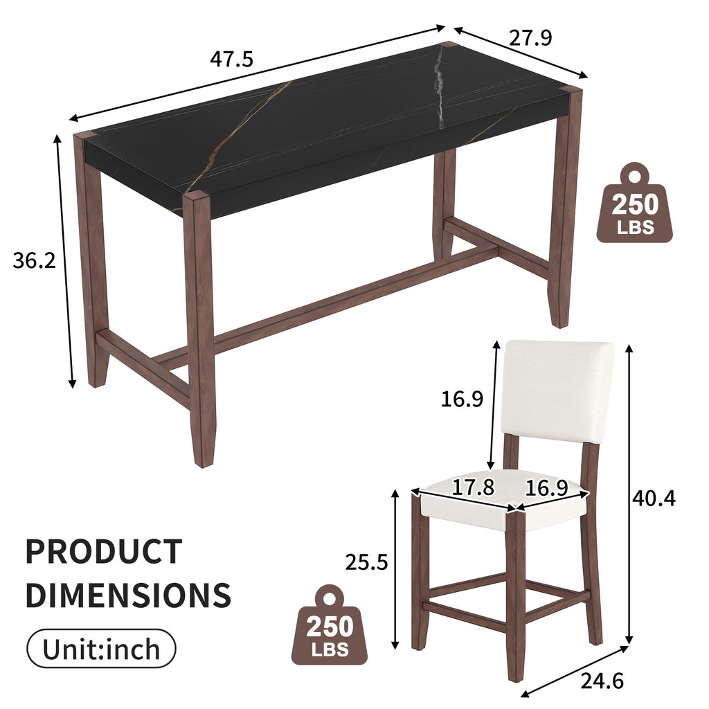 5 Piece Counter Height Dining Set, Bar Table With 4 Upholstered Chairs